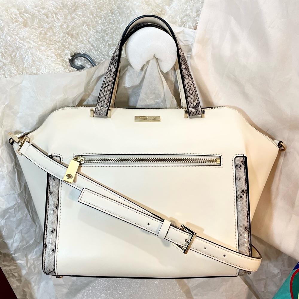 Like New  Genuine Leather white large medium convertible bag satchel - Picture 4 of 16